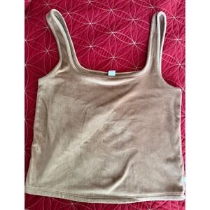O.N.L.Y. Velour Cami Tank Top Cocoa Fawn Tan Square Neck Large 834930-03